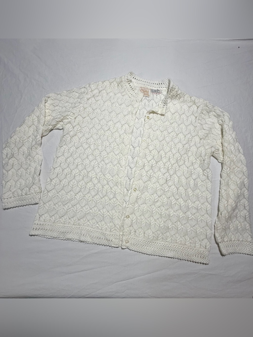 Vintage White Crochet Button-Front Cardigan Sweater